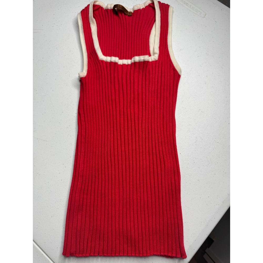 Belldini‎ Womens Red Ribbed Knit Tank Top Square Neck Contrast Trim Small